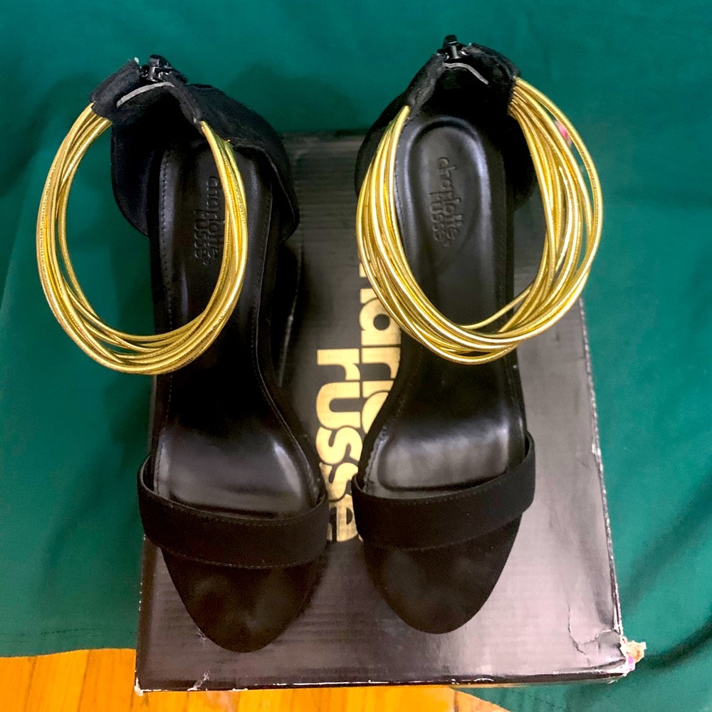 Charlotte Russe Black Suede with gold strap wedges